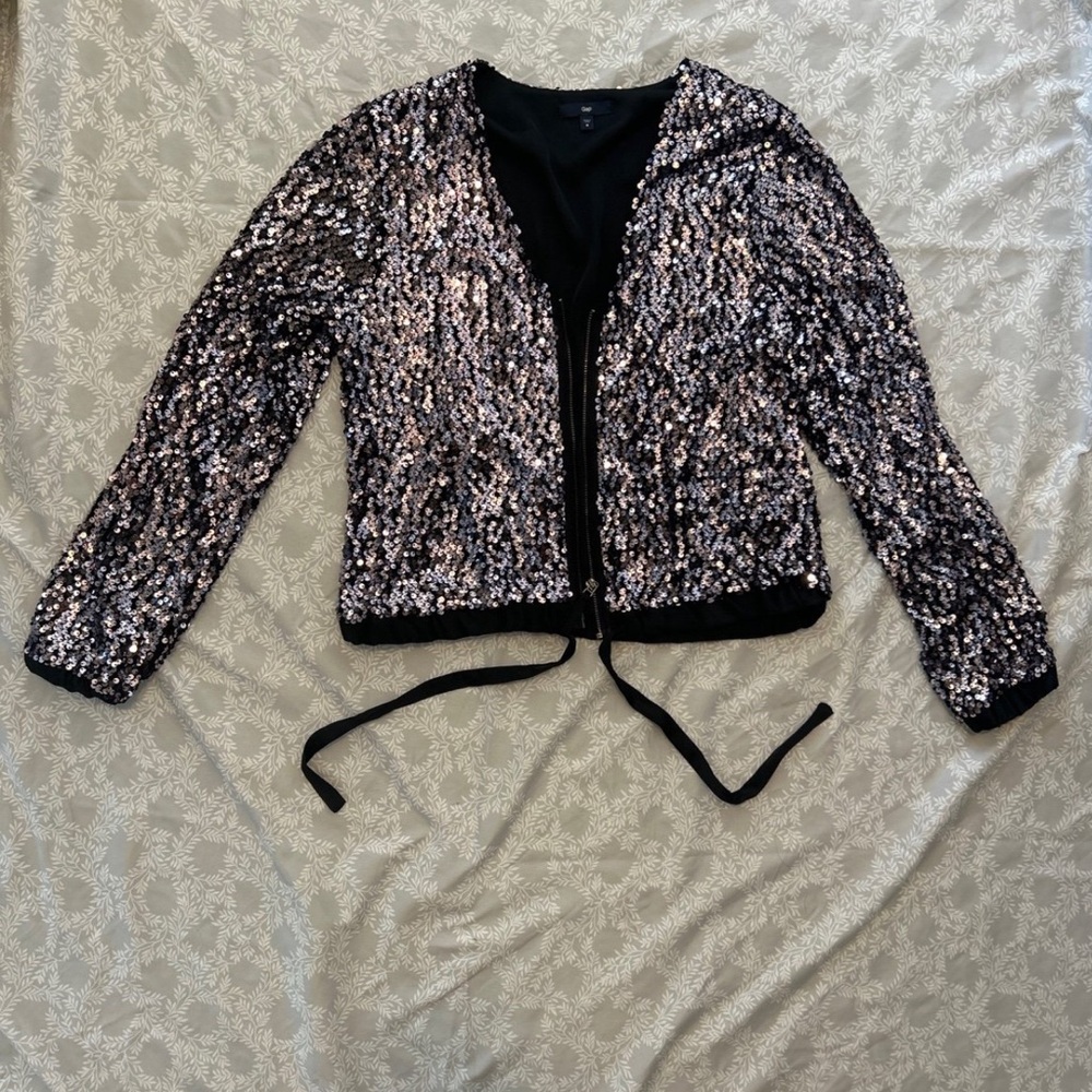 GAP Light Purple Sequin Zip-Up and Tie Jacket